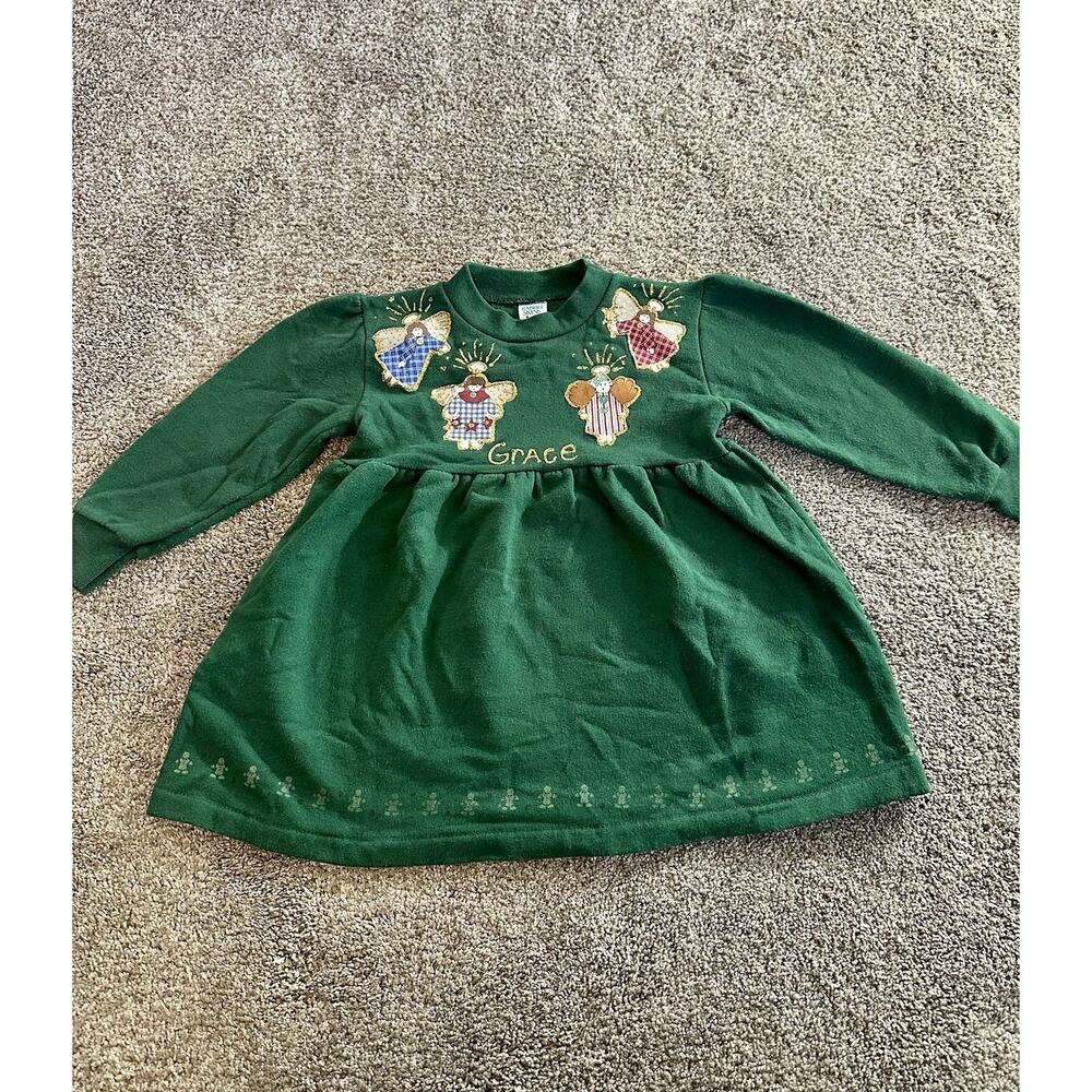 RABBIT SKINS GIRLS 4 VINTAGE LONG SLEEVED GREEN Grace Designs Angeles VTG Cute
